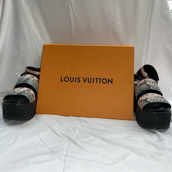 Louis Vuitton Lauriate Line Python Platform Strap Sandals Leather Shoes - Picture 10 of 10